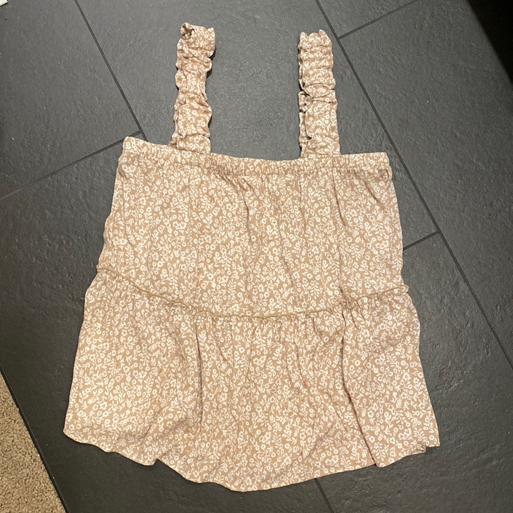 tan floral and ruched summer tank top - NEW! - Small
